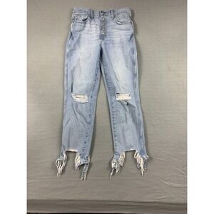 7 For All Mankind Jeans Womens 27 Light Wash Distressed Raw Hem Frayed Skinny